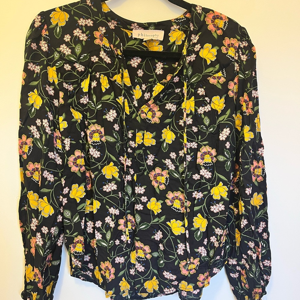 Philosophy Black Blouse with Yellow and Pink Floral Design